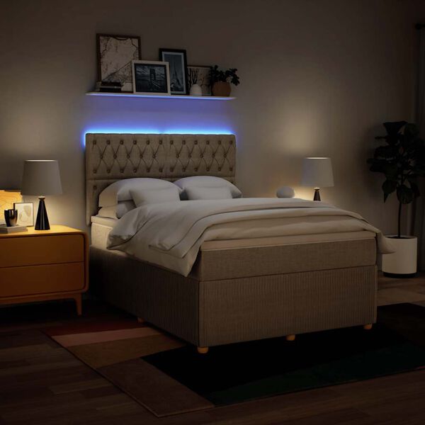 vidaXL Boxspringbett mit Matratze Creme 140x190 cm Stoff