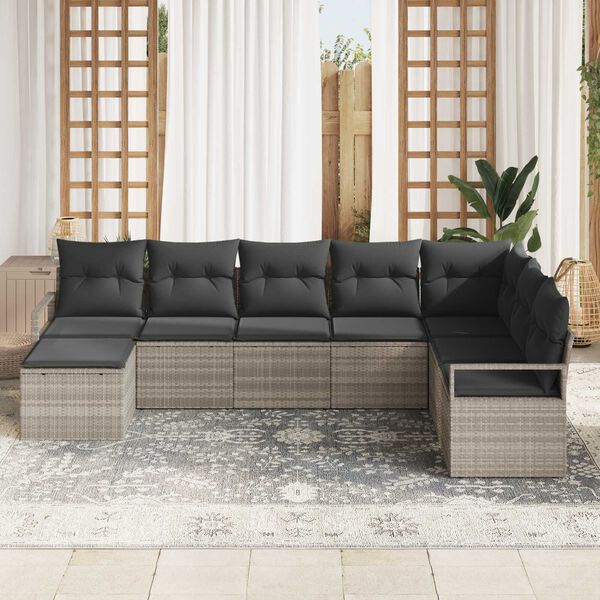 vidaXL Sofa Set mit Kissen mit Speicher 8 pcs Hellgrau Poly-Rattan