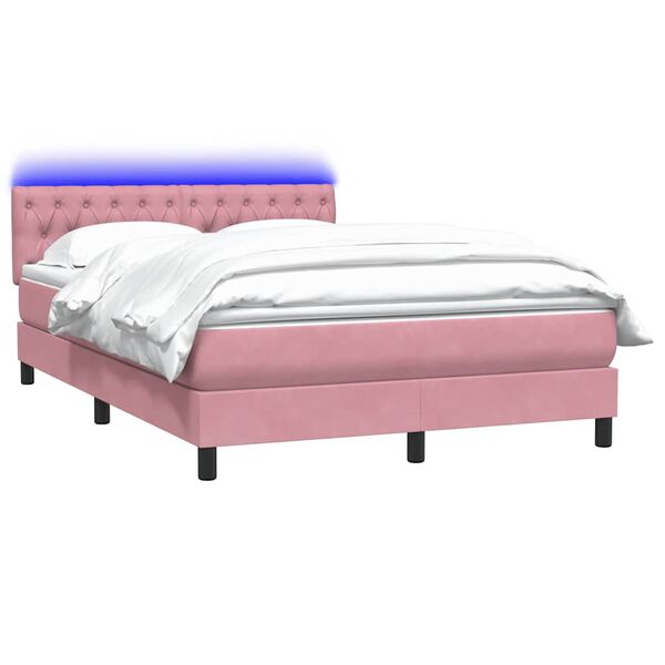 vidaXL Boxspringbett mit Matratze & LED Rosa 160x210 cm Samt
