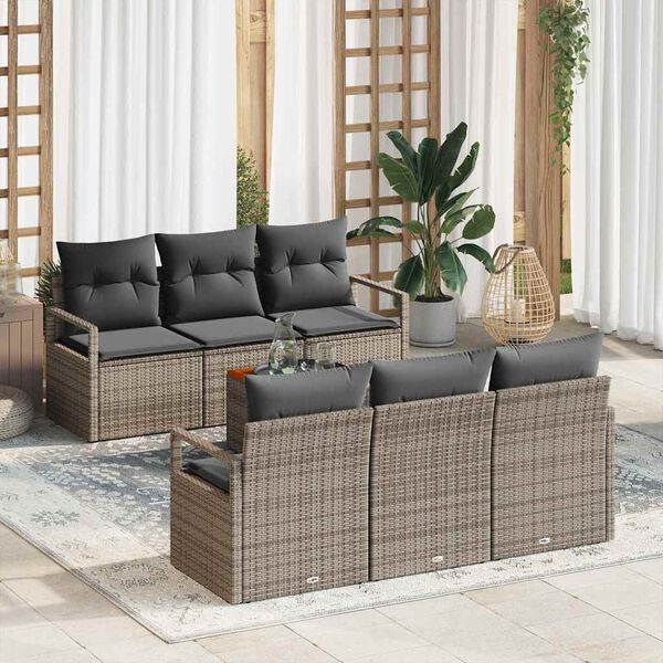 vidaXL Gartensofa-set mit Speicher 7 pcs Grau Poly-Rattan