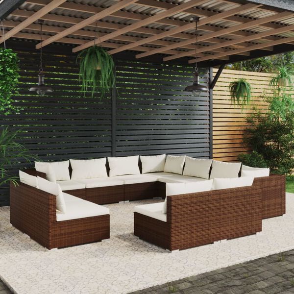 vidaXL 11-tlg. Garten-Lounge-Set mit Kissen Braun Poly Rattan