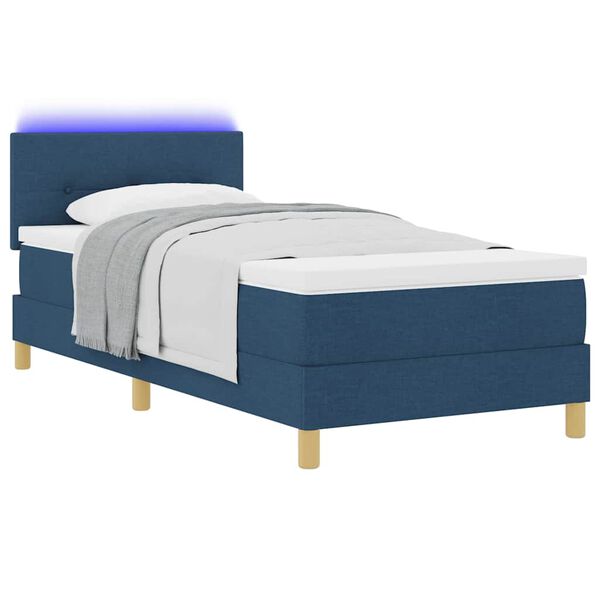 vidaXL LED Boxspringbett mit Matratze mit LED Blau 90 x 200 cm Stoff