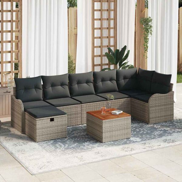 vidaXL Garten-Sofa-Set mit Kissen mit Speicher 8 pcs Grau Poly Rattan