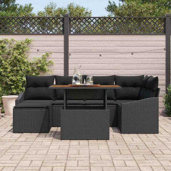 vidaXL Garten-Sofa-Set mit Speicher 7 pcs Schwarz Poly Rattan