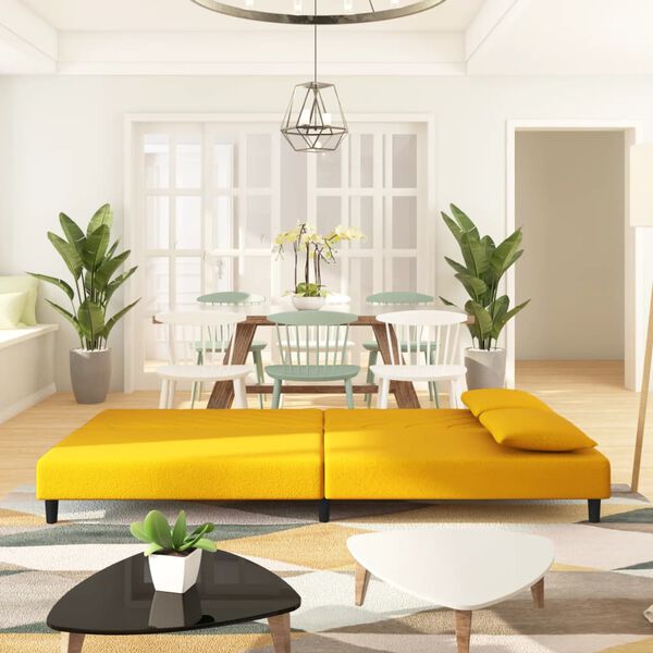 vidaXL Schlafsofa 2-Sitzer mit 2 Kissen Gelb Samt