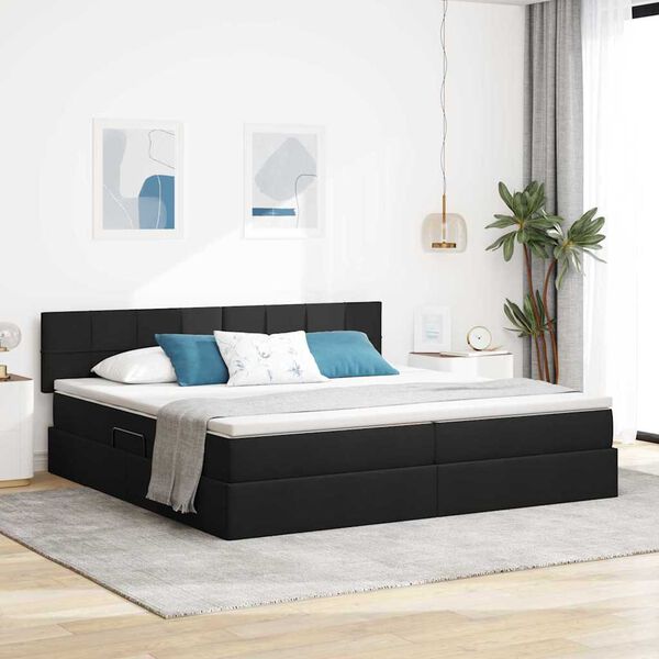 vidaXL Bett mit Stauraum und LED mit LED Schwarz 200 x 200 cm Stoff