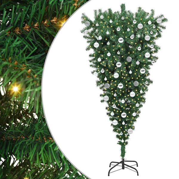 vidaXL Umgedrehter Kunst Weihnachtsbaum mit Kugelset Gr&uuml;n 180 cm PVC