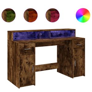vidaXL LED-Schreibtisch R&auml;uchereiche 140x55x91 cm Holzwerkstoff