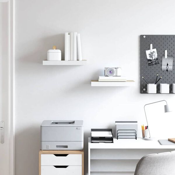 vidaXL Schweberegale 2 Stk. Eichen-Optik und Wei&szlig; 50x23x3,8 cm MDF