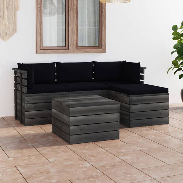 vidaXL 5-tlg. Garten-Sofagarnitur aus Paletten mit Kissen Kiefernholz