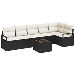 vidaXL Sofa Set mit Kissen 7 pcs Schwarz Poly Rattan