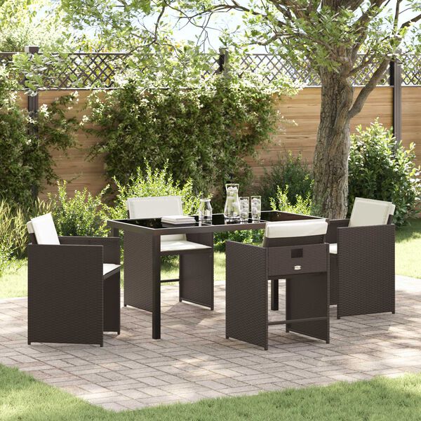 vidaXL Garten Essgruppe mit Kissen 5 pcs Braun Poly-Rattan