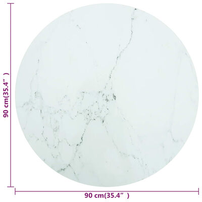 vidaXL Tischplatte Weiß Ø90x1 cm Hartglas in Marmoroptik