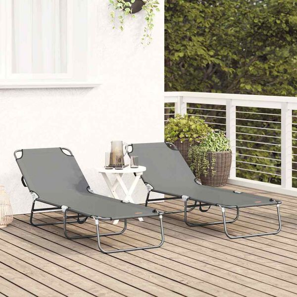 vidaXL Klappbare Sonnenliege 2-Person 2 pcs Grau 56 x 189 x 87cm Stoff