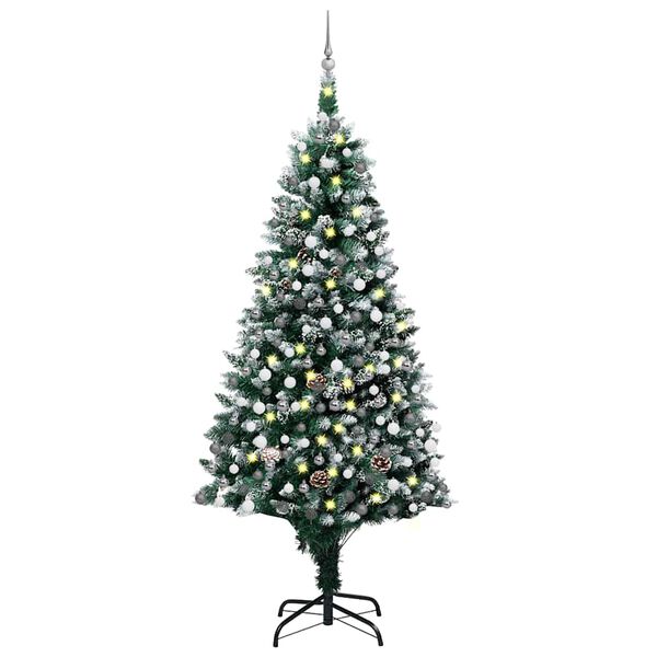vidaXL Künstlicher Weihnachtsbaum mit Beleuchtung Kugeln Zapfen 210 cm