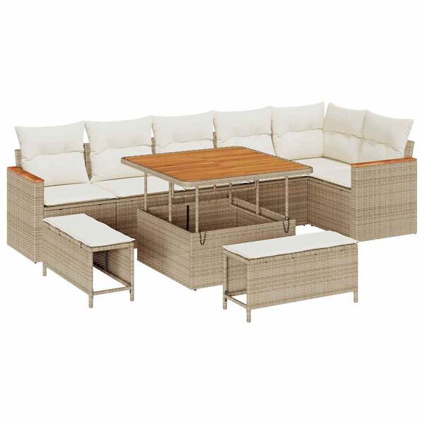 vidaXL Gartensofa-set mit Kissen 9 pcs Beige Poly Rattan