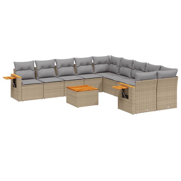 vidaXL 11-tlg. Garten-Sofagarnitur mit Kissen Beige Poly Rattan