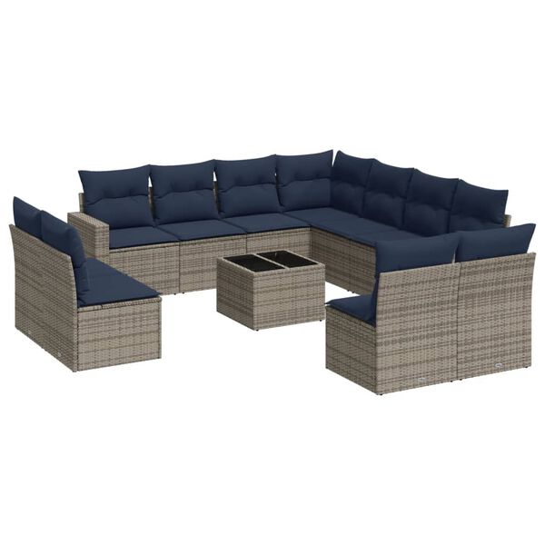 vidaXL 12-tlg. Garten-Sofagarnitur mit Kissen Grau Poly Rattan