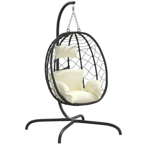 vidaXL H&auml;ngesessel mit Kissen Cremewei&szlig; Poly Rattan & Stahl