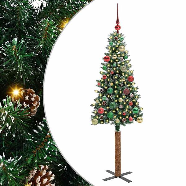 vidaXL Schlanker Weihnachtsbaum mit 150 LEDs Grün und Weiß 150 cm