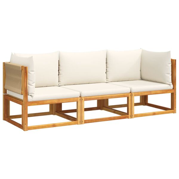 vidaXL 3-tlg. Gartensofa-Set mit Kissen Holz Akazie & Seil