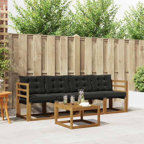 vidaXL Outdoor-Sofagarnitur mit Kissen 5 pcs Nat&uuml;rlich und Schwarz