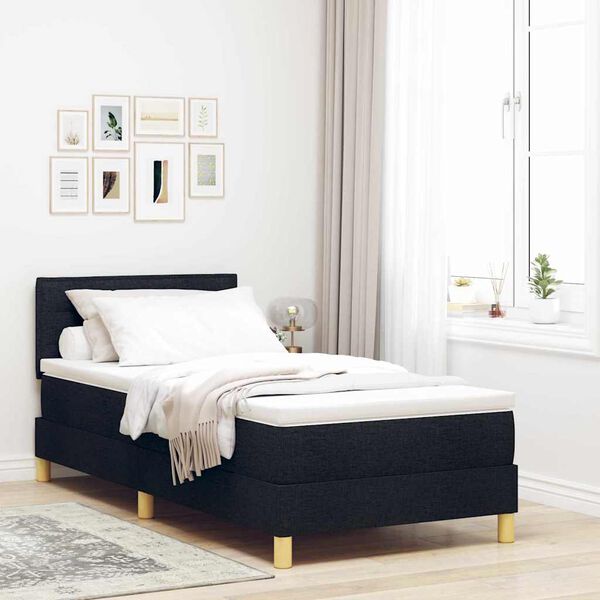 vidaXL Boxspringbett mit Kissen mit Kopfteil Schwarz 90 x 200 cm Stoff