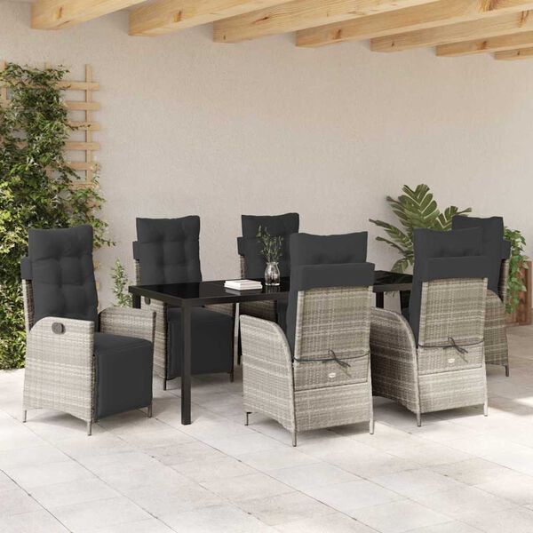 vidaXL Garten Essgruppe mit Kissen 7 pcs Hellgrau Poly-Rattan
