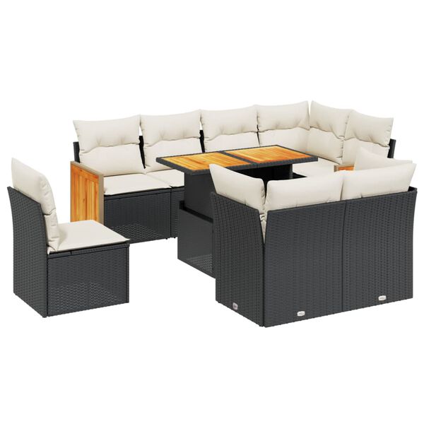 vidaXL 9-tlg. Garten-Sofagarnitur mit Kissen Schwarz Poly Rattan