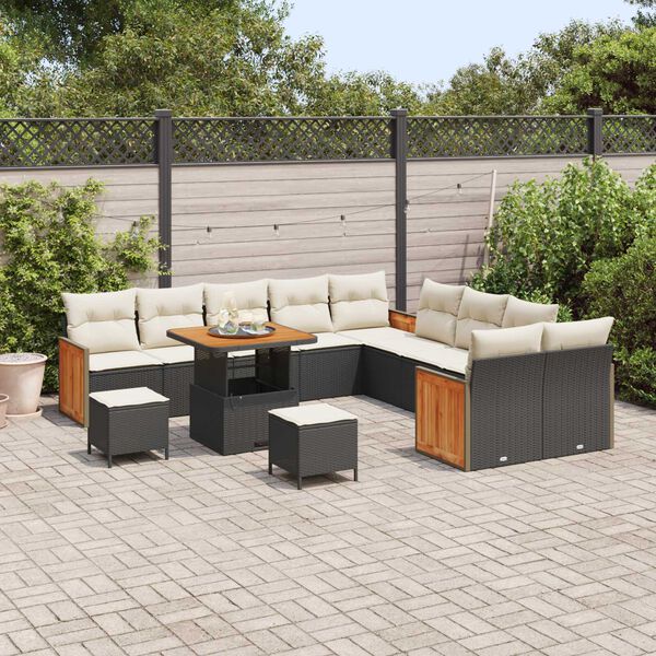 vidaXL Gartensofa-set mit Kissen 17 pcs Schwarz und Creme Poly-Rattan