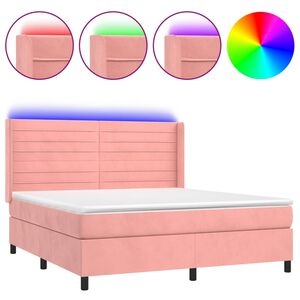 vidaXL Boxspringbett mit Matratze & LED Rosa 180x200 cm Samt