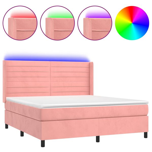 vidaXL Boxspringbett mit Matratze & LED Rosa 180x200 cm Samt