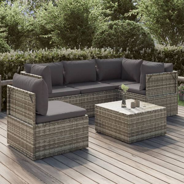 vidaXL 6-tlg. Garten-Lounge-Set mit Kissen Grau Poly Rattan