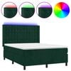 vidaXL Boxspringbett mit Matratze & LED Dunkelgr&uuml;n 140x190 cm Samt