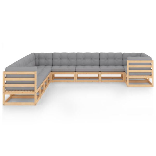 vidaXL 10-tlg. Garten-Lounge-Set mit Kissen Massivholz Kiefer