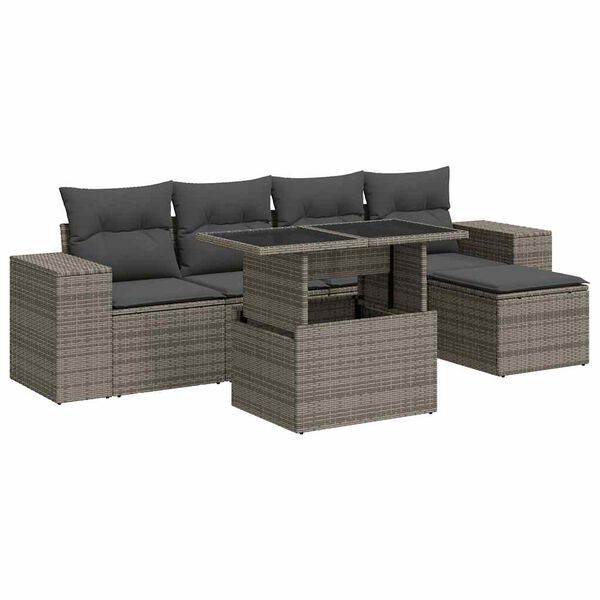 vidaXL 6-tlg. Garten-Sofagarnitur mit Kissen Grau Poly Rattan