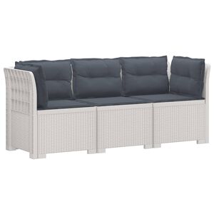 vidaXL 3-Sitzer Garten Sofa mit Kissen Rattan-Look PP Wei&szlig;