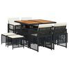 vidaXL 9-tlg. Garten-Essgruppe mit Kissen Schwarz Poly Rattan