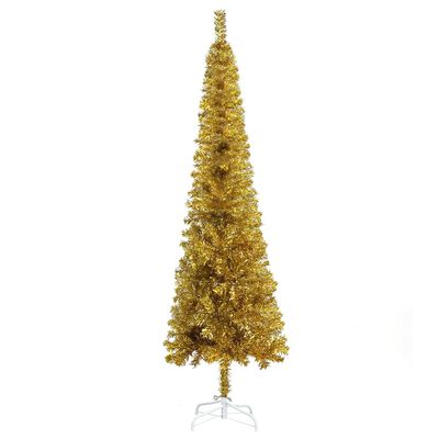 vidaXL Weihnachtsbaum Schlank mit Beleuchtung & Kugeln Gold 150 cm