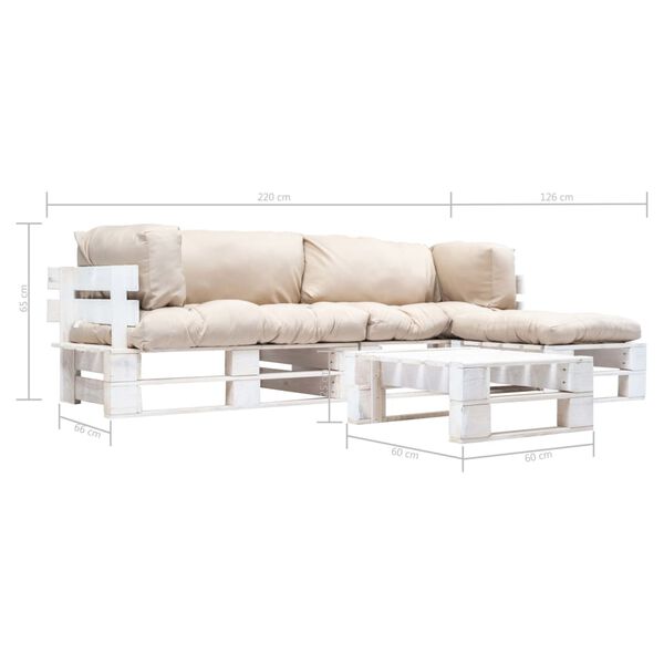 vidaXL 4-tlg. Paletten-Lounge-Set mit Kissen in Sandfarben Holz