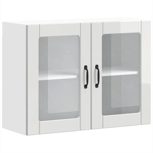 vidaXL Küchen-Hängeschrank mit Glastür Lucca Hochglanz-Weiß Holzwerkstoff