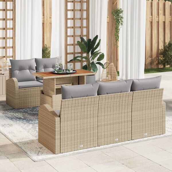 vidaXL Garten-Sofa-Set mit Speicher 6 pcs Beige Poly Rattan