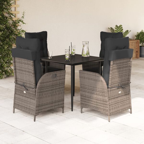 vidaXL 5-tlg. Garten-Essgruppe mit Kissen Grau Poly Rattan