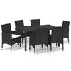 vidaXL 7-tlg. Garten-Essgruppe mit Kissen Poly Rattan Schwarz