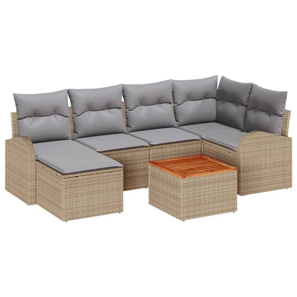 vidaXL Gartensofa-set mit Kissen 7 pcs Beige Poly-Rattan