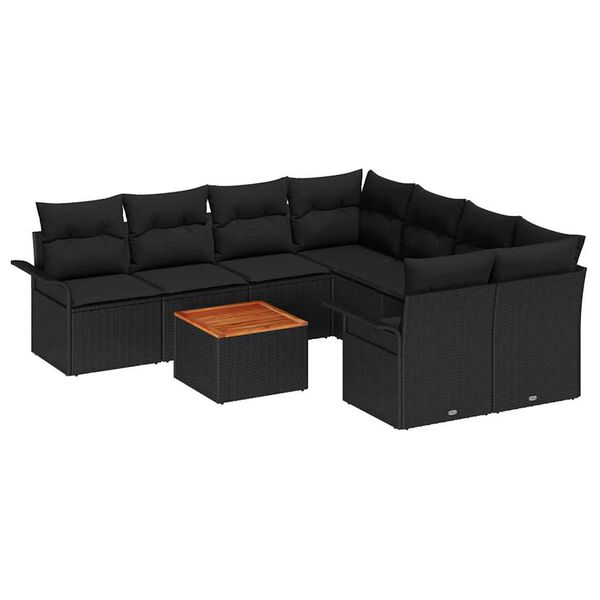 vidaXL Gartensofa-set mit Speicher 9 pcs Schwarz Poly-Rattan