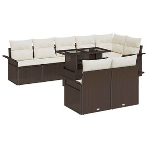 vidaXL Gartensofa-set mit Kissen 9 pcs Braun Poly-Rattan