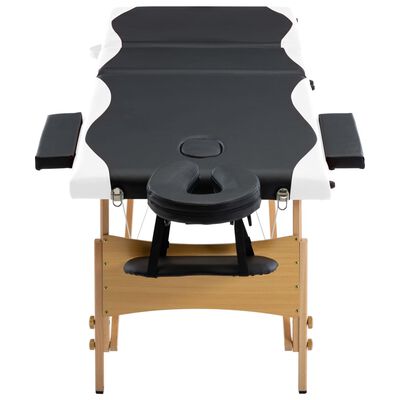 vidaXL Massageliege Klappbar 3-Zonen mit Holzgestell Schwarz und Weiß