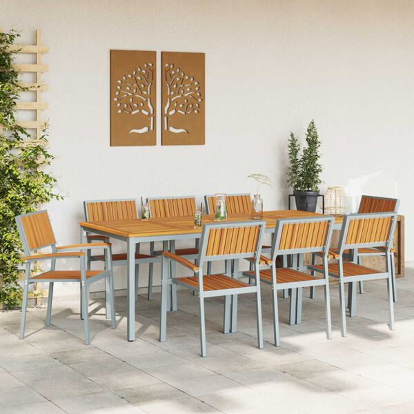 vidaXL Garten Essgruppe 7 pcs Grau Massivholz Akazie