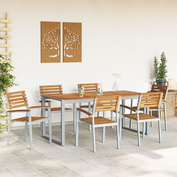 vidaXL Garten Essgruppe 7 pcs Grau Massivholz Akazie